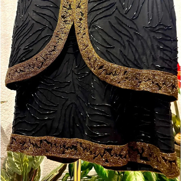 Vintage Brilliante by J.A. 100% silk beaded with black & Gold midi dress size XL - Picture 11 of 16